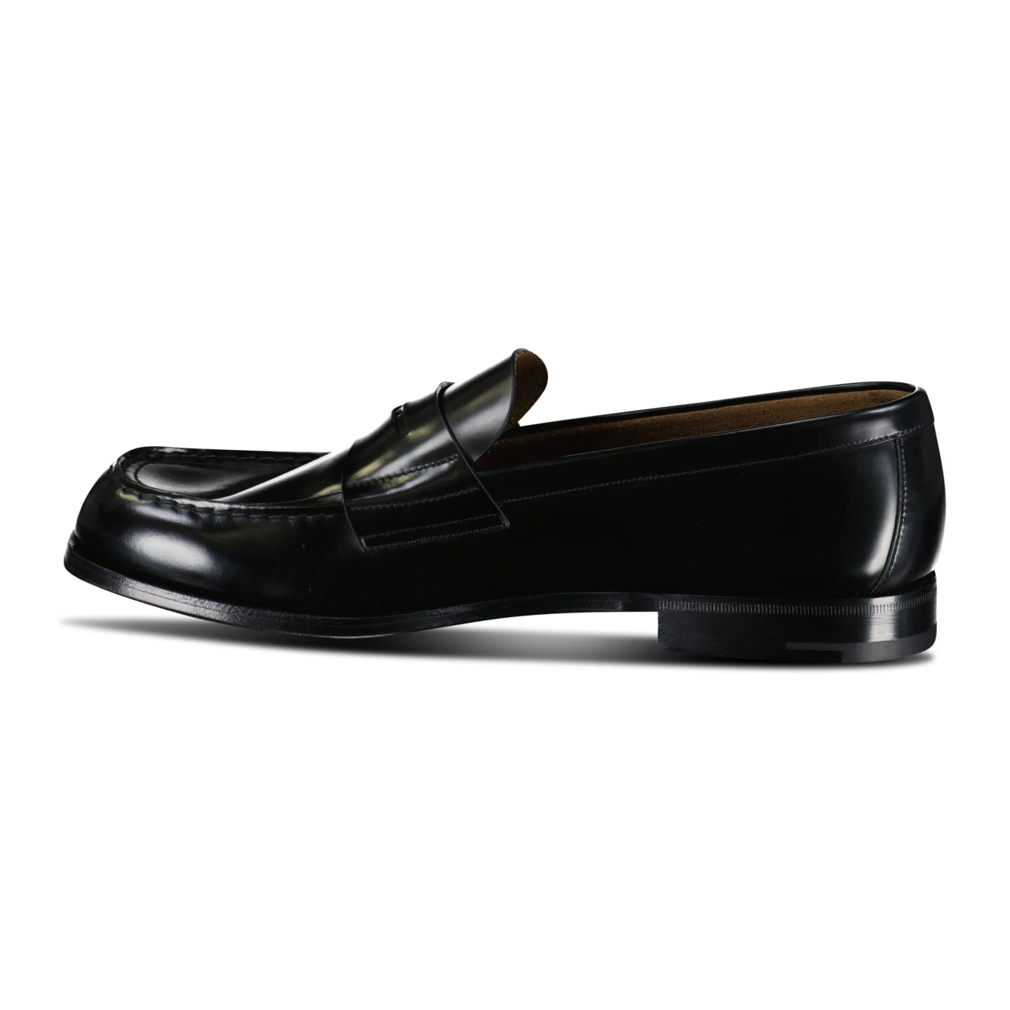 Brushed Leather Metal Applique Loafers Black