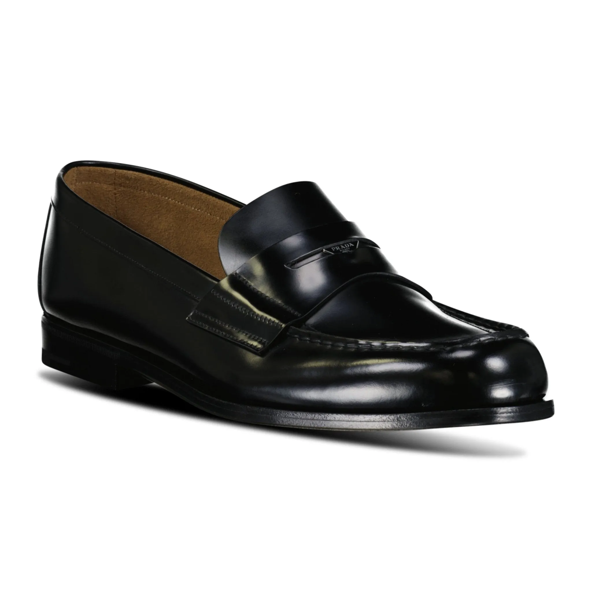 Brushed Leather Metal Applique Loafers Black