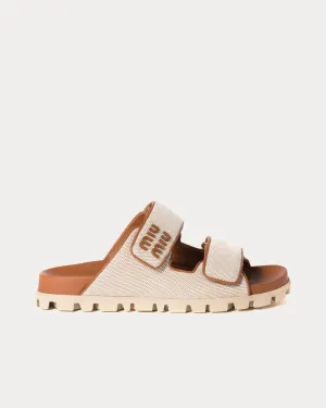 Canvas Beige / Brandy Slides