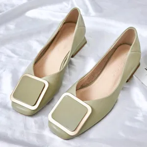 Chunky Closed Toe Maternity Heel Flats With Buckle