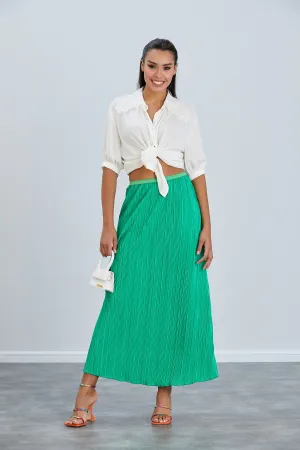 Classic Pleated Midi Skirt in Green