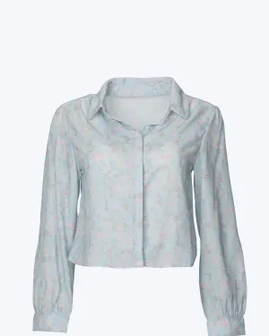 Cropped Floral-Print Pleated Chiffon Blouse in Pastel Floral | Pastel Floral