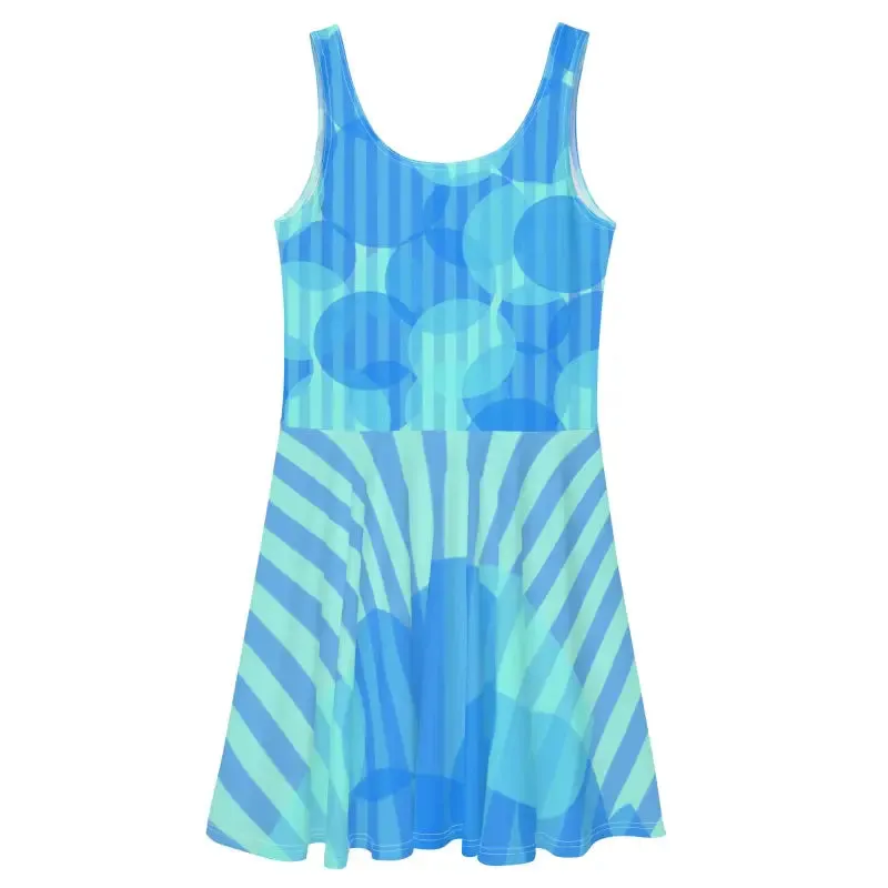 Electric Blue Wavy Stripes Skater Dress