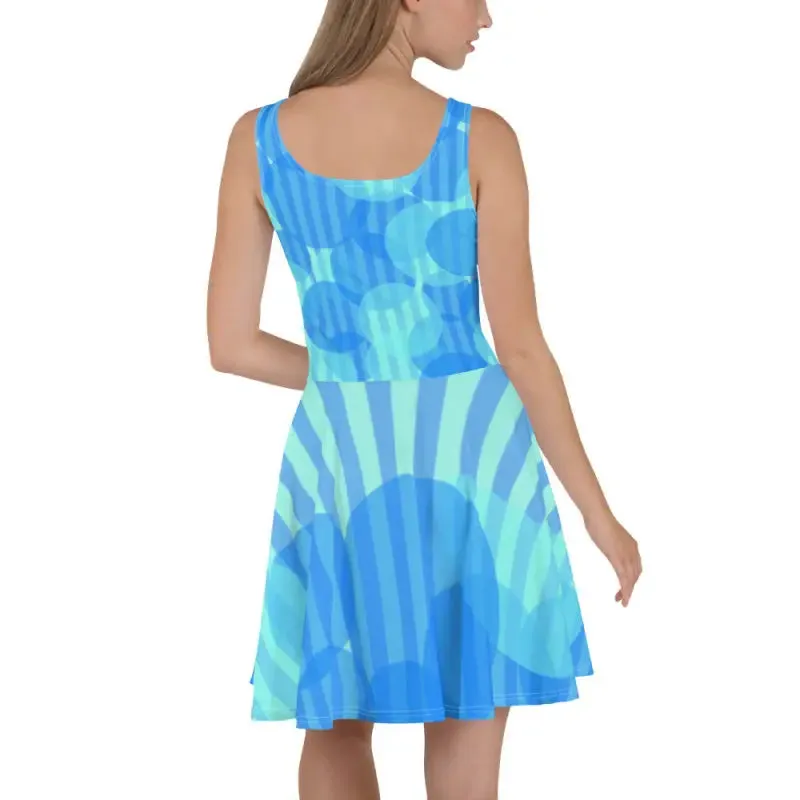 Electric Blue Wavy Stripes Skater Dress