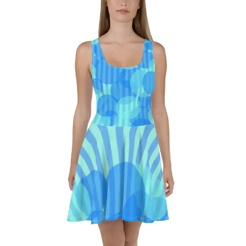 Electric Blue Wavy Stripes Skater Dress