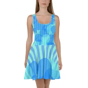 Electric Blue Wavy Stripes Skater Dress