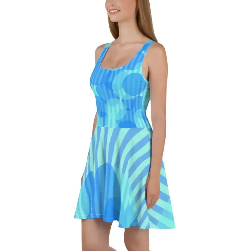 Electric Blue Wavy Stripes Skater Dress