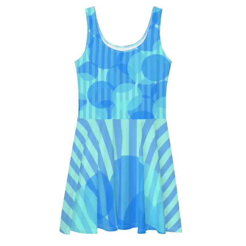 Electric Blue Wavy Stripes Skater Dress