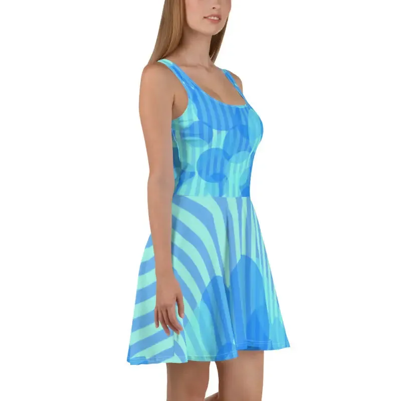 Electric Blue Wavy Stripes Skater Dress
