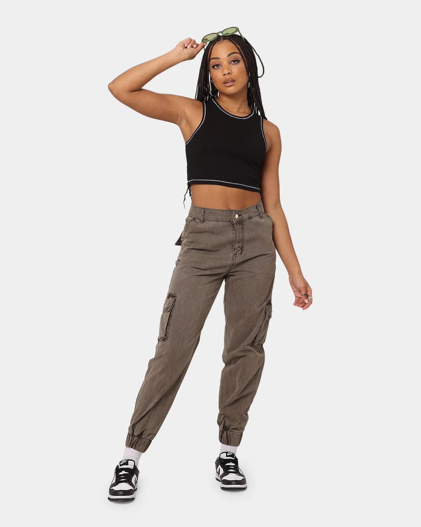 EN ES Women's Washed Cargo Pants Washed Brown