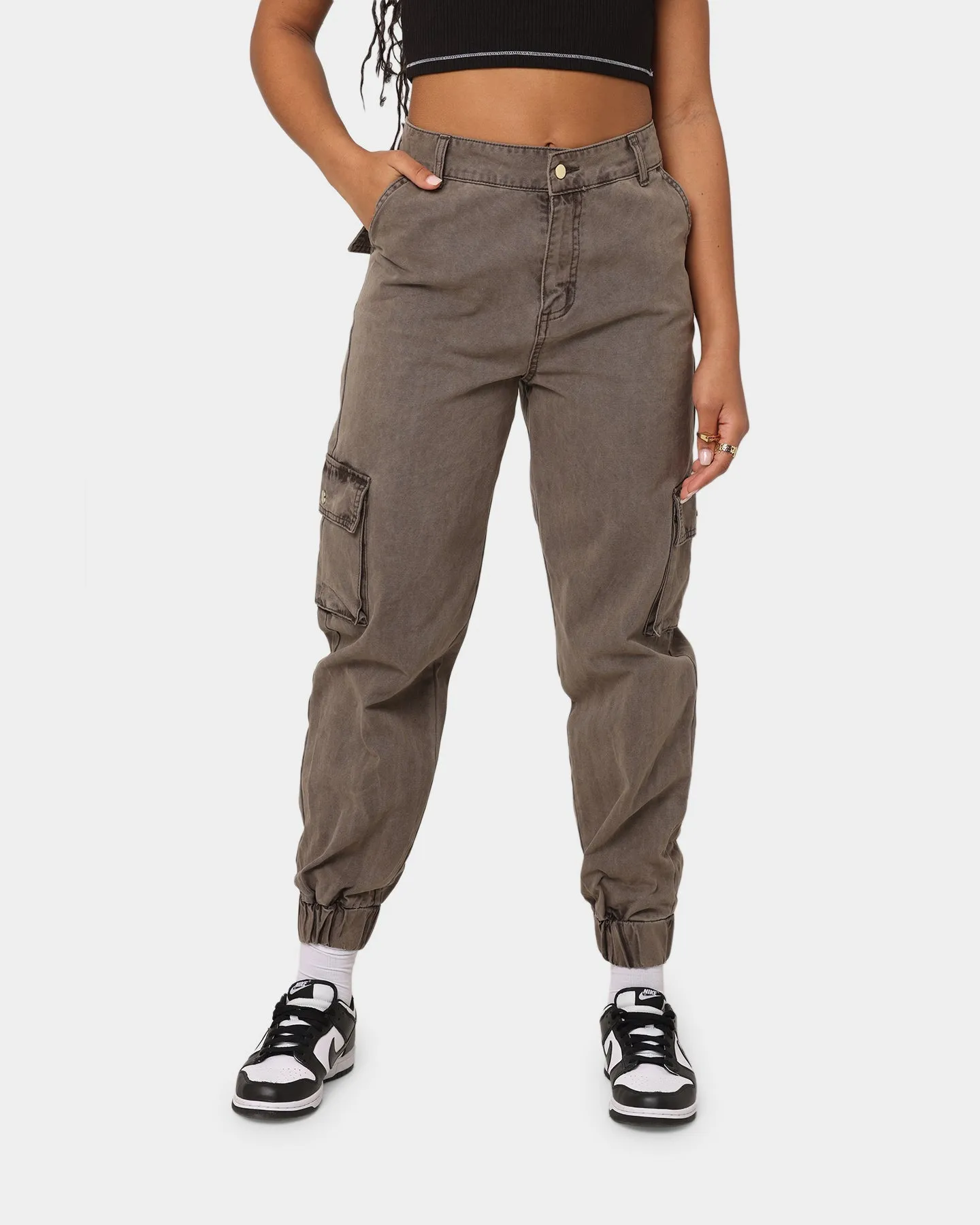 EN ES Women's Washed Cargo Pants Washed Brown
