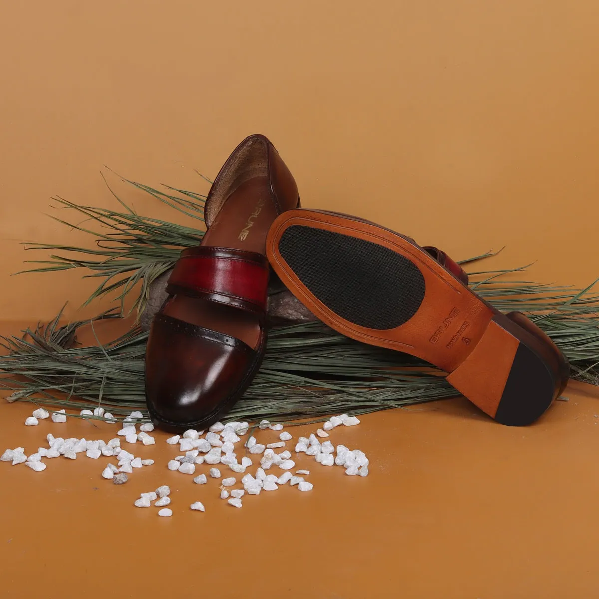 Ethnic Peshawari Sandals in Dark Brown & Red Genuine Leather