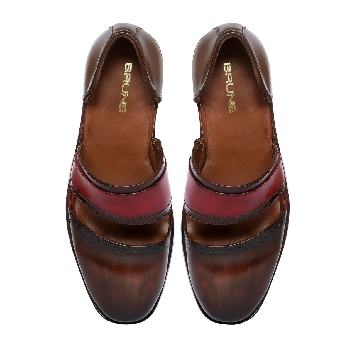 Ethnic Peshawari Sandals in Dark Brown & Red Genuine Leather