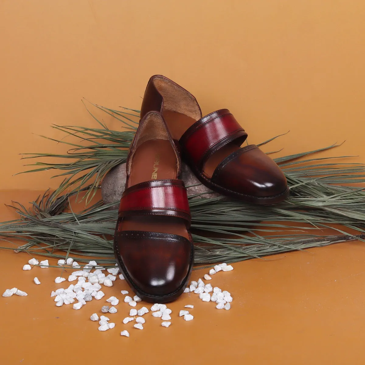 Ethnic Peshawari Sandals in Dark Brown & Red Genuine Leather
