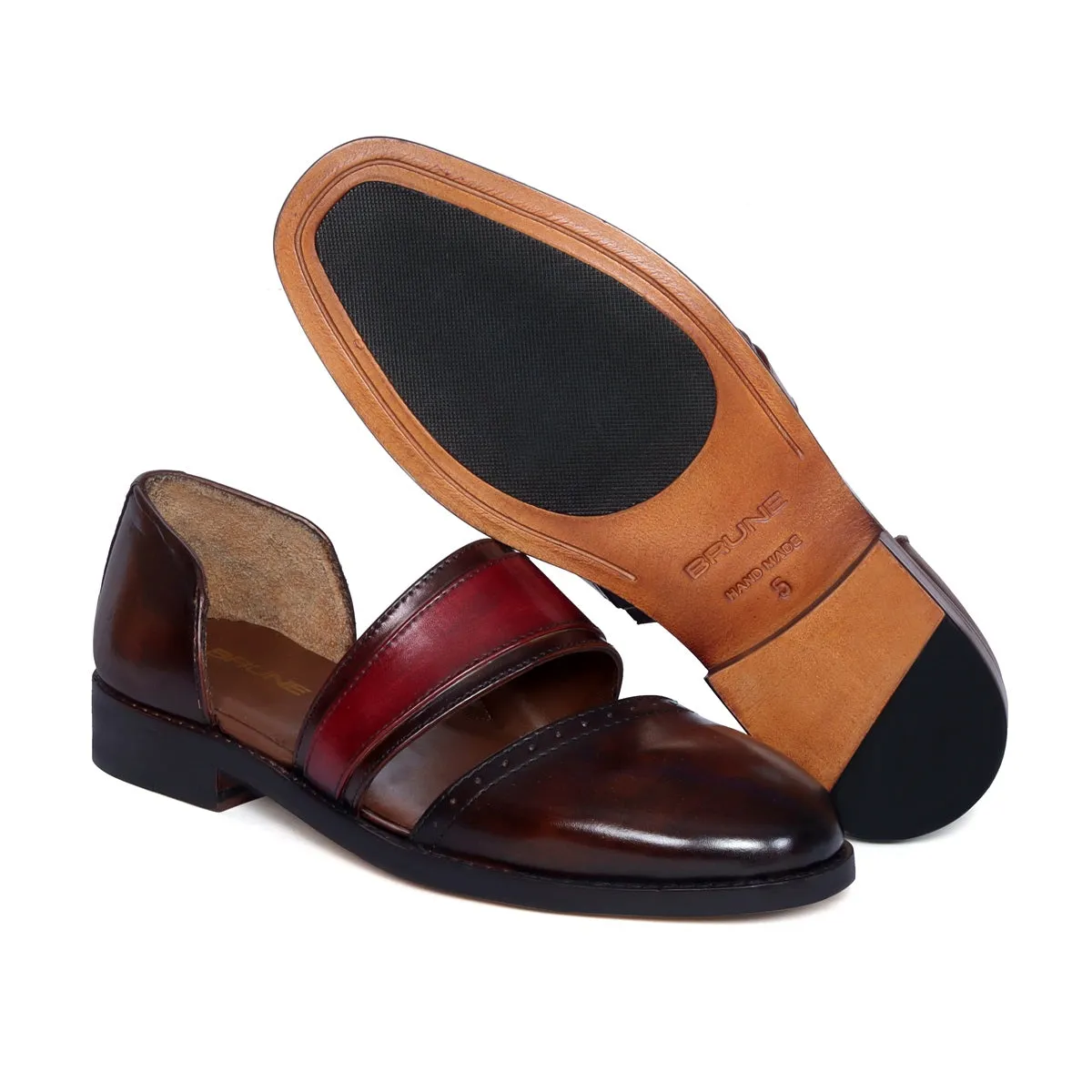 Ethnic Peshawari Sandals in Dark Brown & Red Genuine Leather