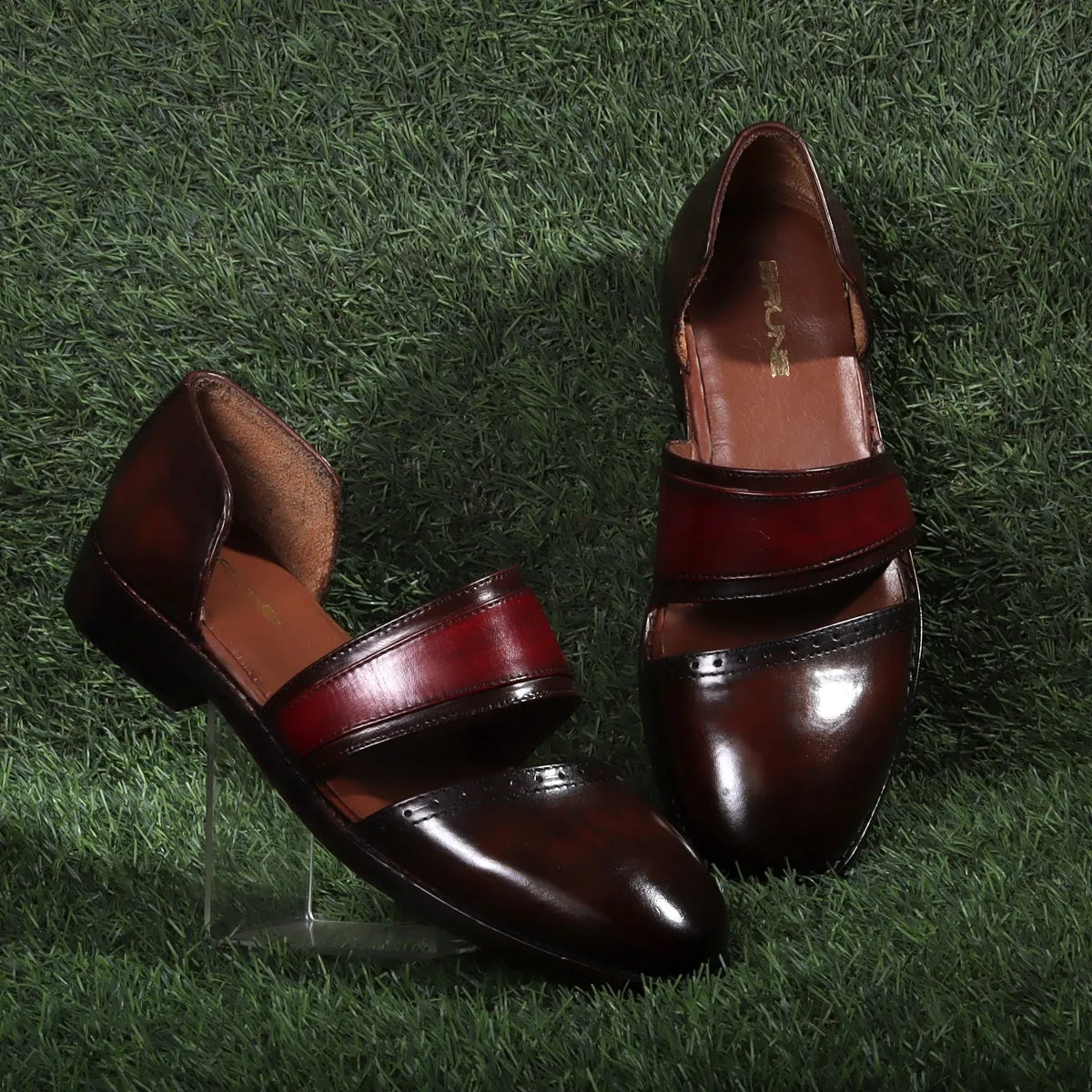 Ethnic Peshawari Sandals in Dark Brown & Red Genuine Leather