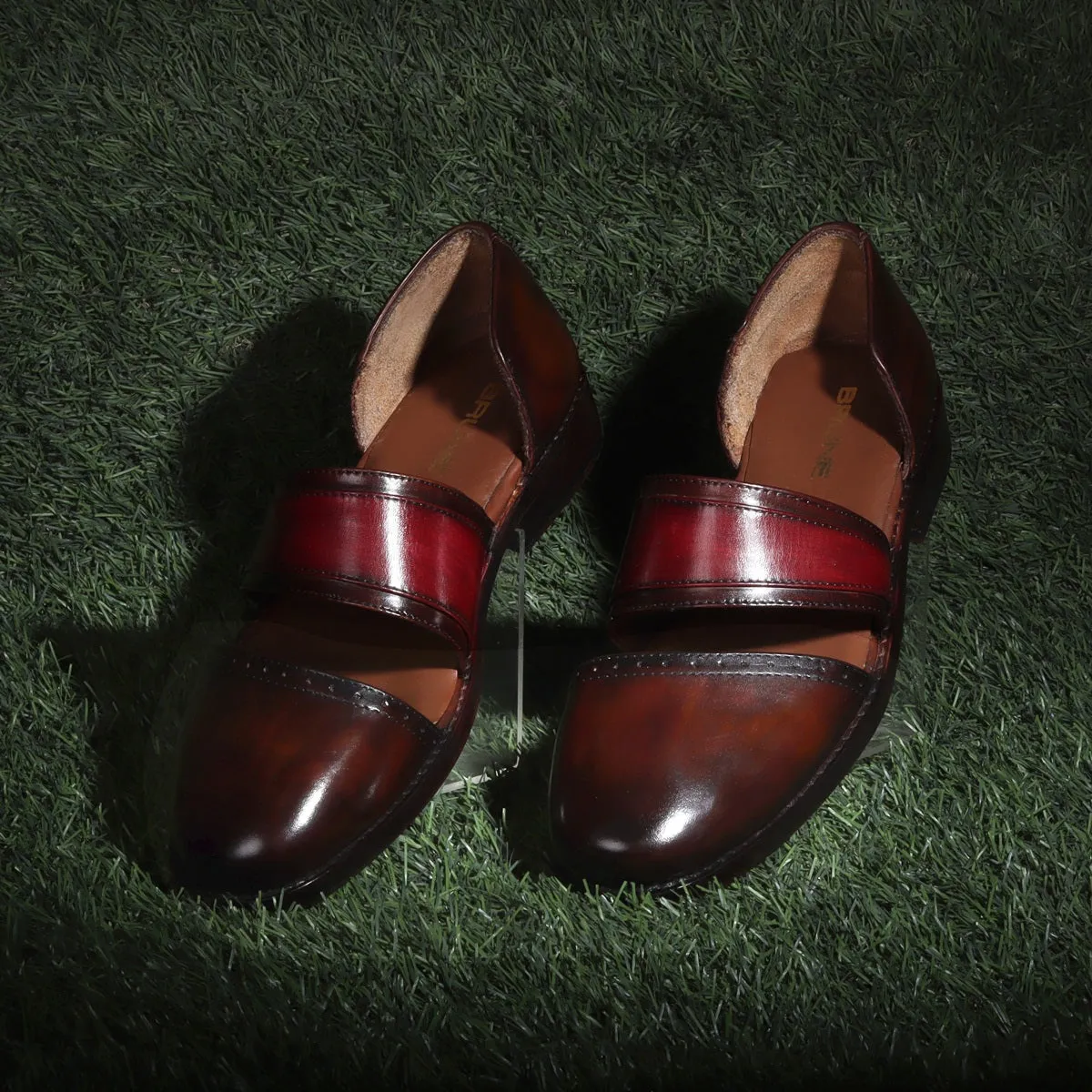 Ethnic Peshawari Sandals in Dark Brown & Red Genuine Leather