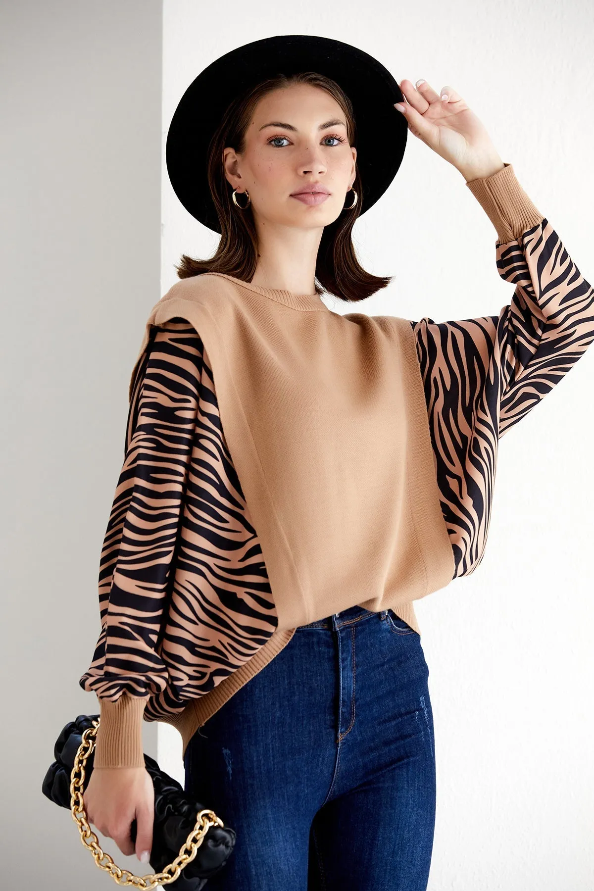 Exotic Safari Oversized Bat Sleeve Sweater