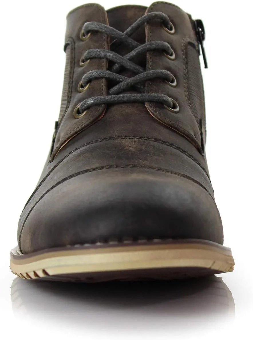 Ferro Aldo Blaine MFA806035 Mens Casual Brogue Mid-Top Lace-Up and Zipper Boots