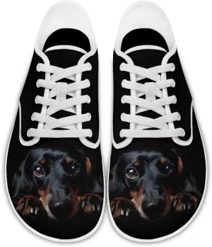 Forchrinse Dachshund Sunflower Print Mens Barefoot Shoes Womens Wide Trail Running Shoes Lace up Zero Drop Fashion Causal Sneakers Size 3-14