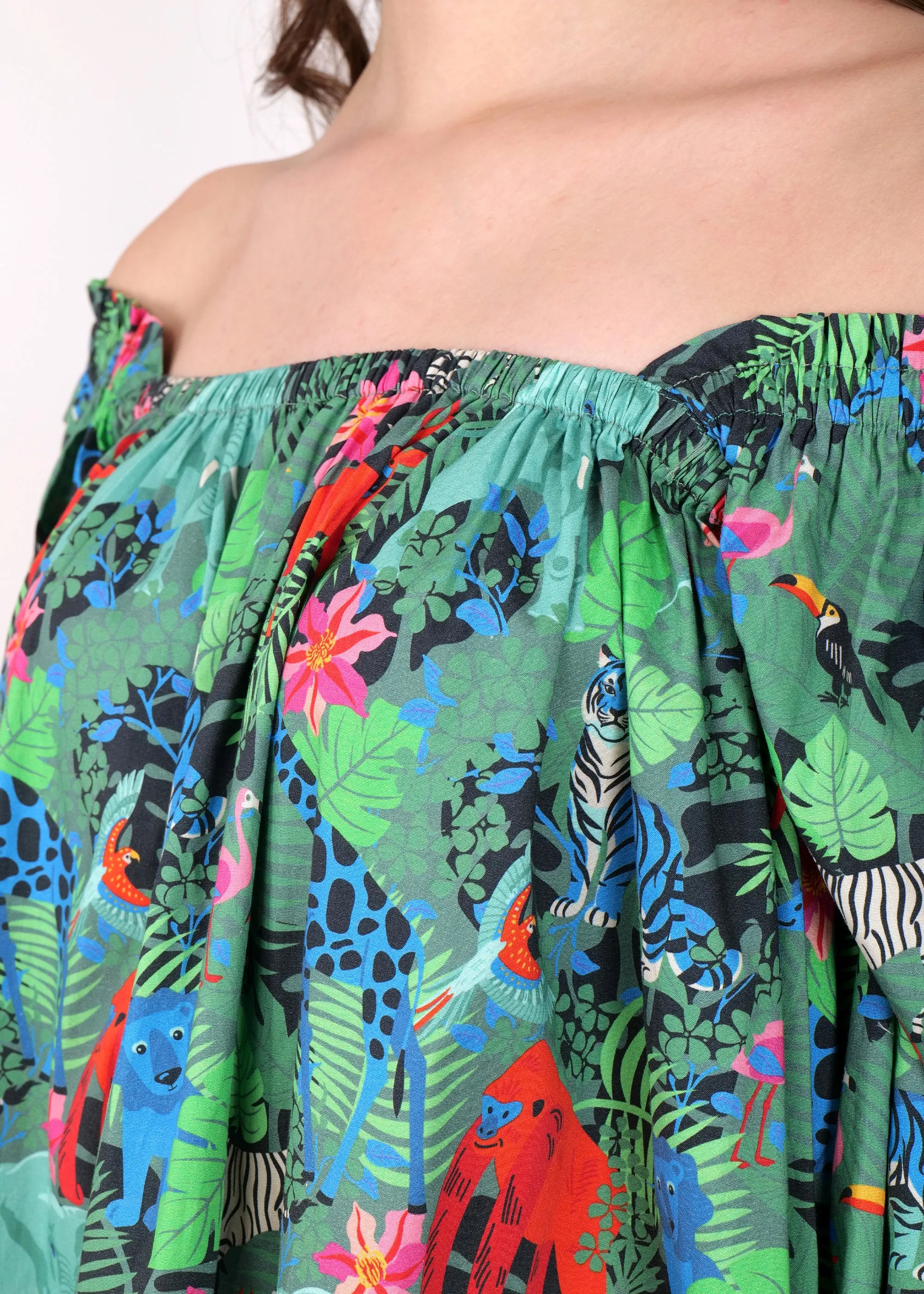 Jungle Safari Off-Shoulder Cotton Dress