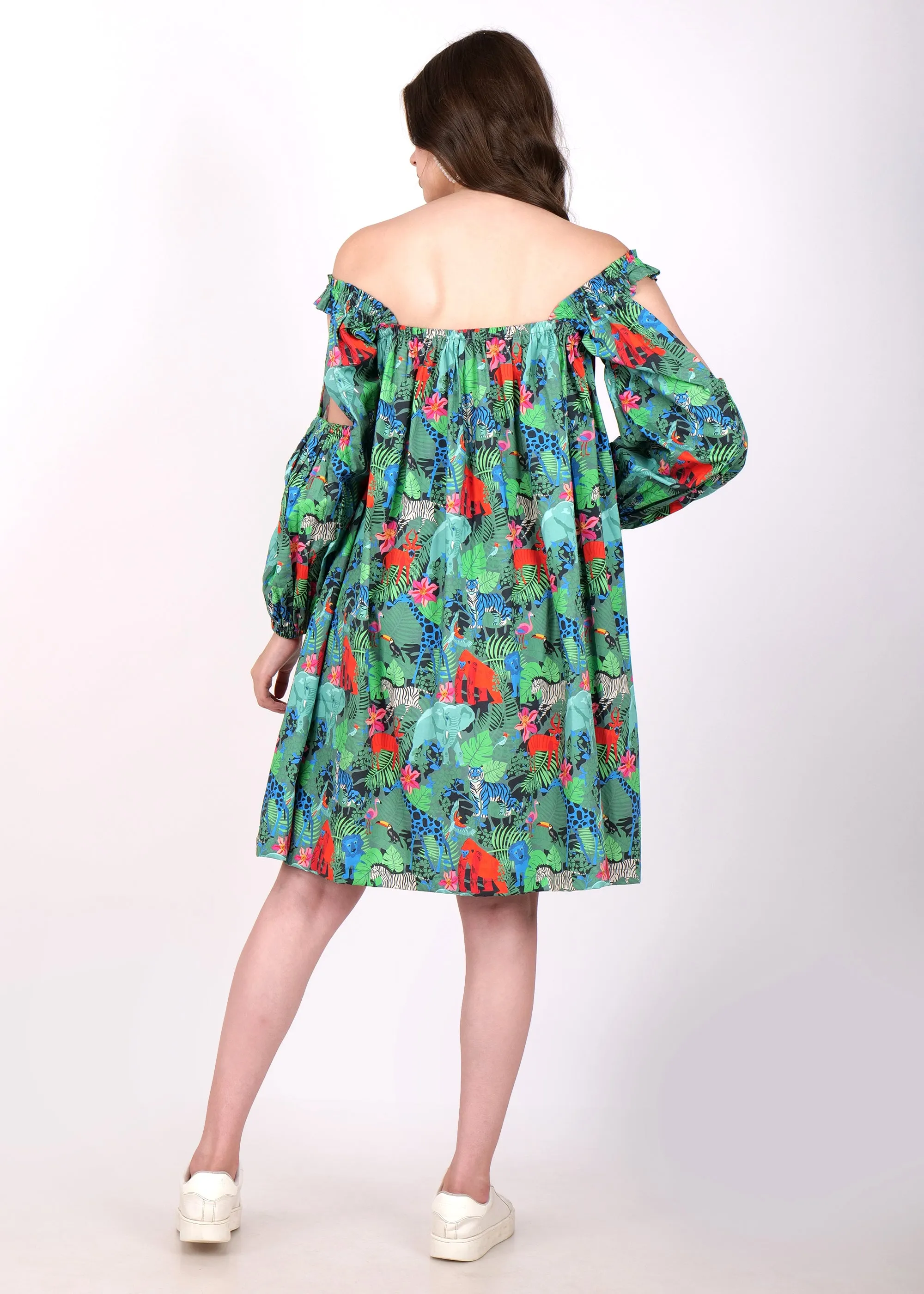 Jungle Safari Off-Shoulder Cotton Dress