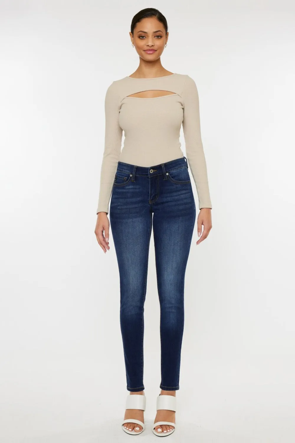 Kancan Mid Rise Gradient Skinny Jeans In Dark Wash