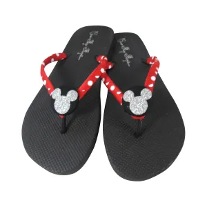 Ladies and Childrens Mickey Mouse Bling Glitter Flip Flops, choose custom colors