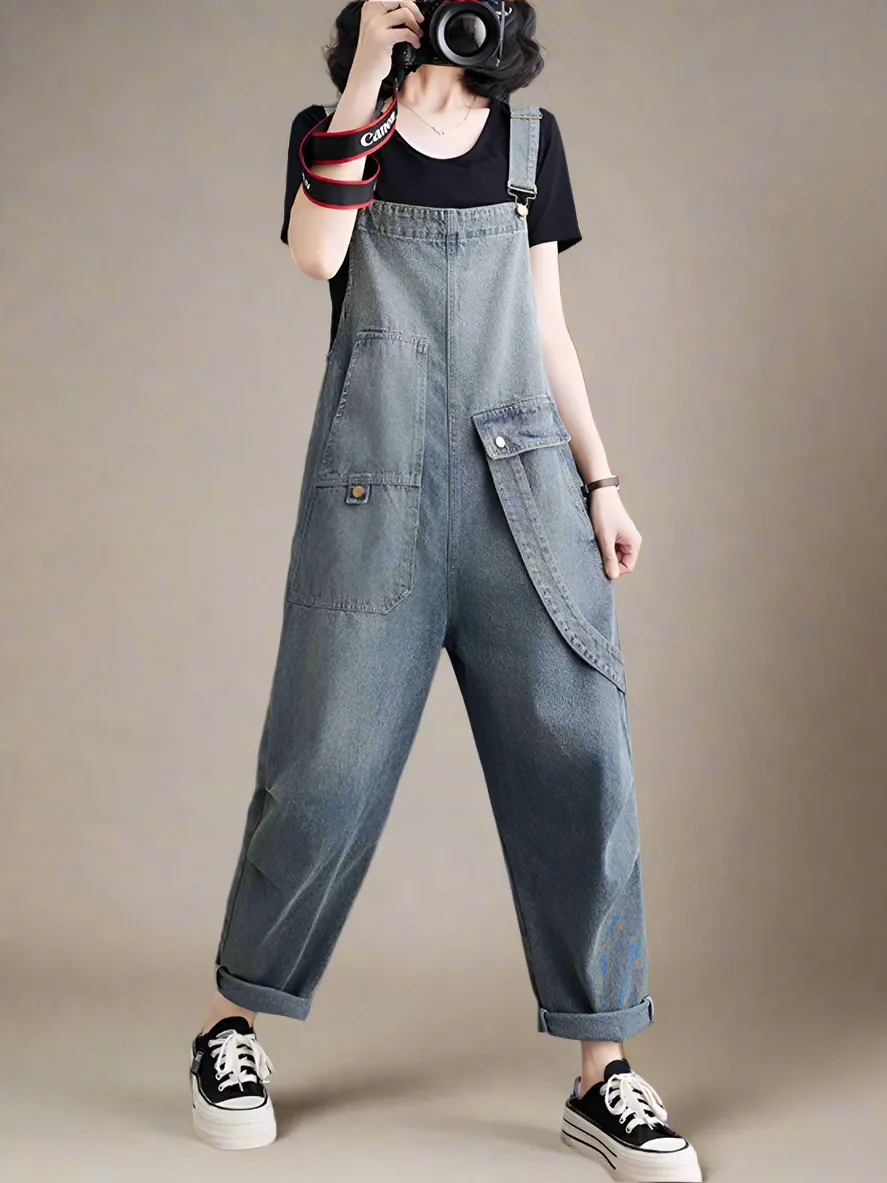 Loose Artistic Denim Overalls Dungarees