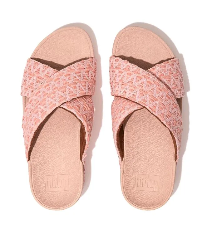 Lulu Geo Webbing Cross Slides // Pink Salt