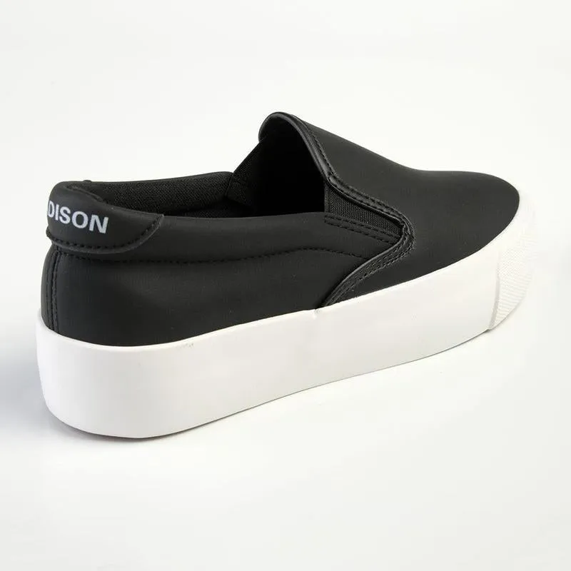 Madison Ladies Platform Slip On Sneaker - Black/White Sole