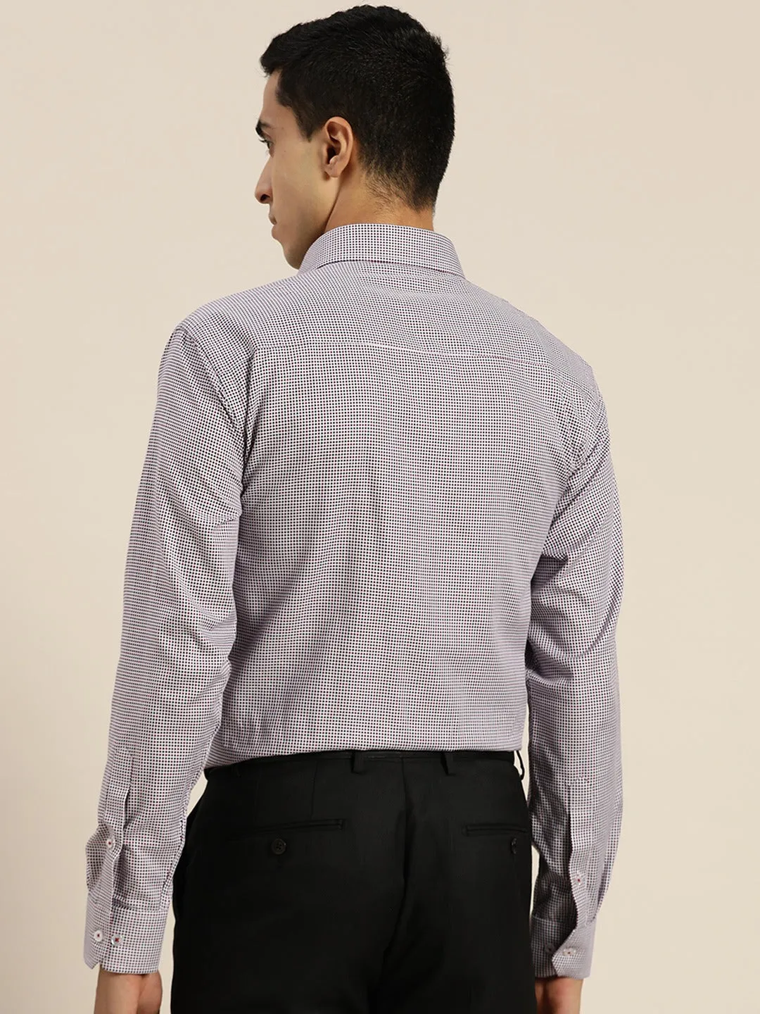 Men White & Maroon Solid Self Design Dobbys Pure Cotton Slim Fit Formal Shirt