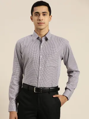 Men White & Maroon Solid Self Design Dobbys Pure Cotton Slim Fit Formal Shirt
