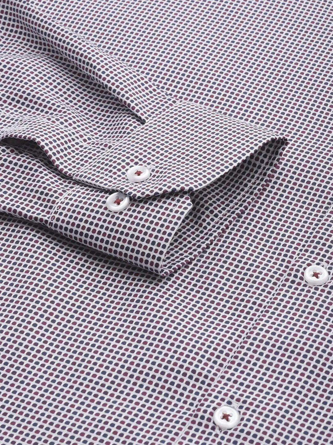 Men White & Maroon Solid Self Design Dobbys Pure Cotton Slim Fit Formal Shirt