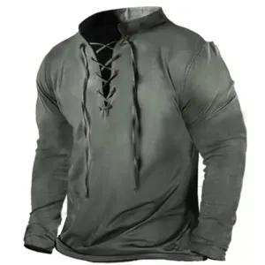 Men's  Cross Tie Collar Long Sleeve T-Shirt