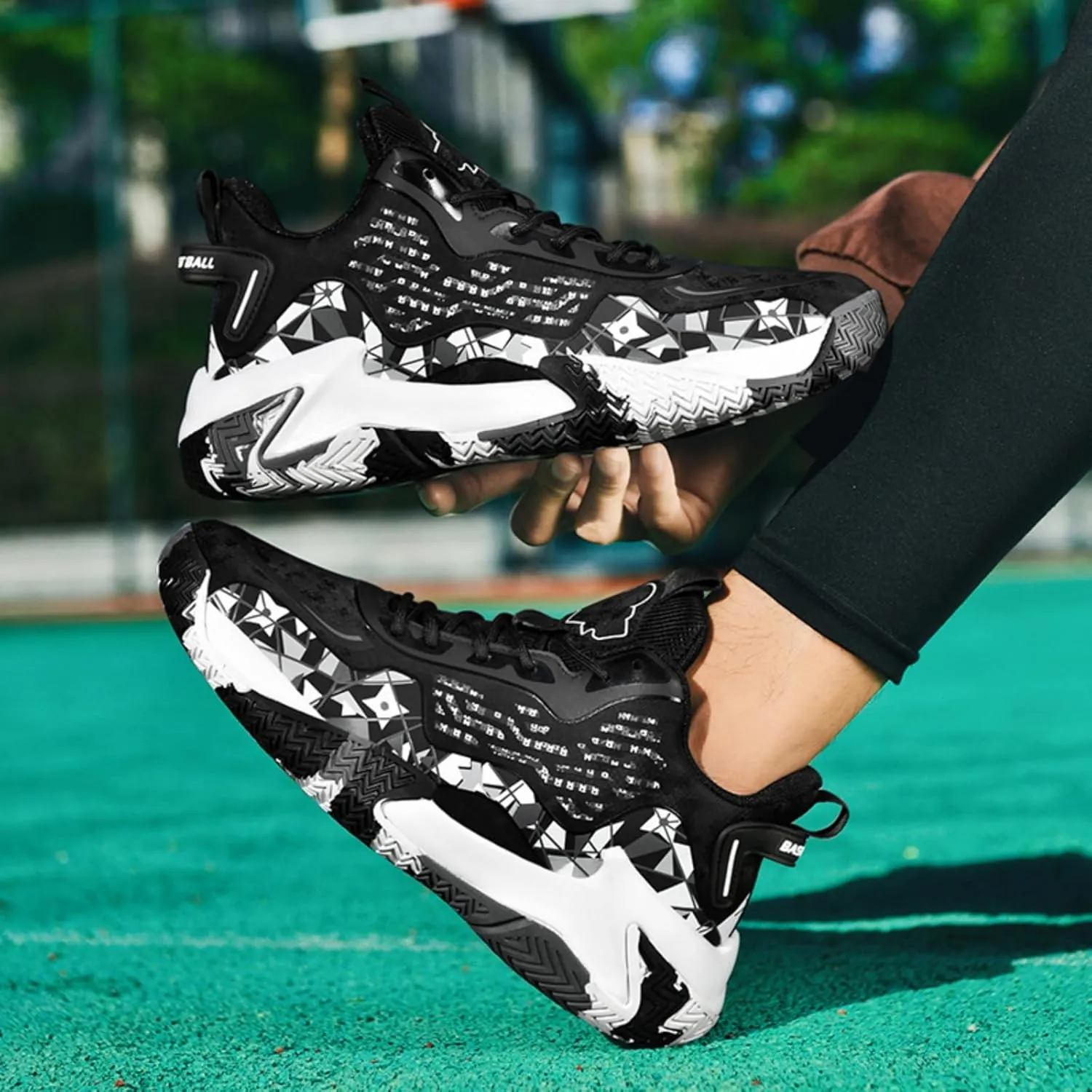 Mens Fashion High-Top Lace Up Leather Basketball Shoes Comfortable Non Slip Sneakers for Running Workout Training Athletic