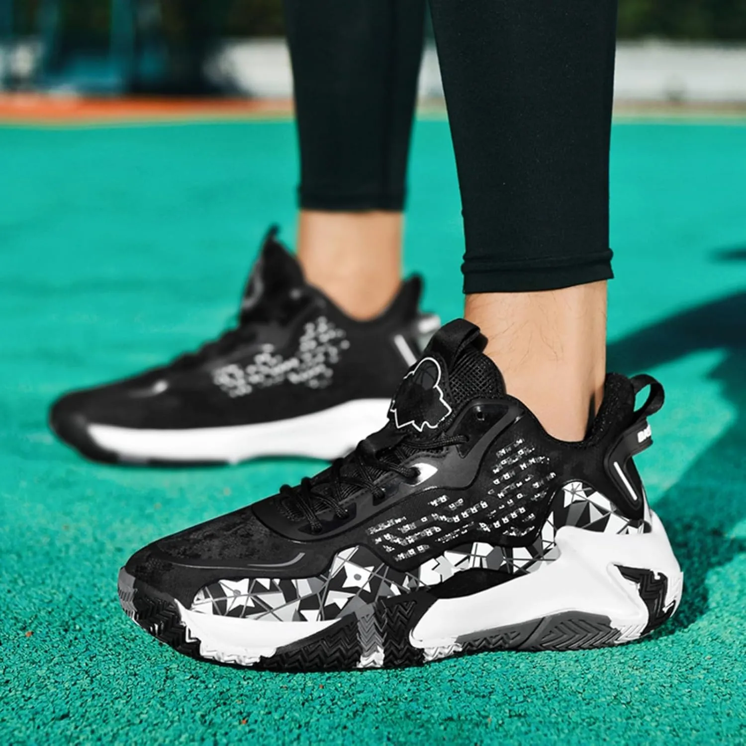 Mens Fashion High-Top Lace Up Leather Basketball Shoes Comfortable Non Slip Sneakers for Running Workout Training Athletic