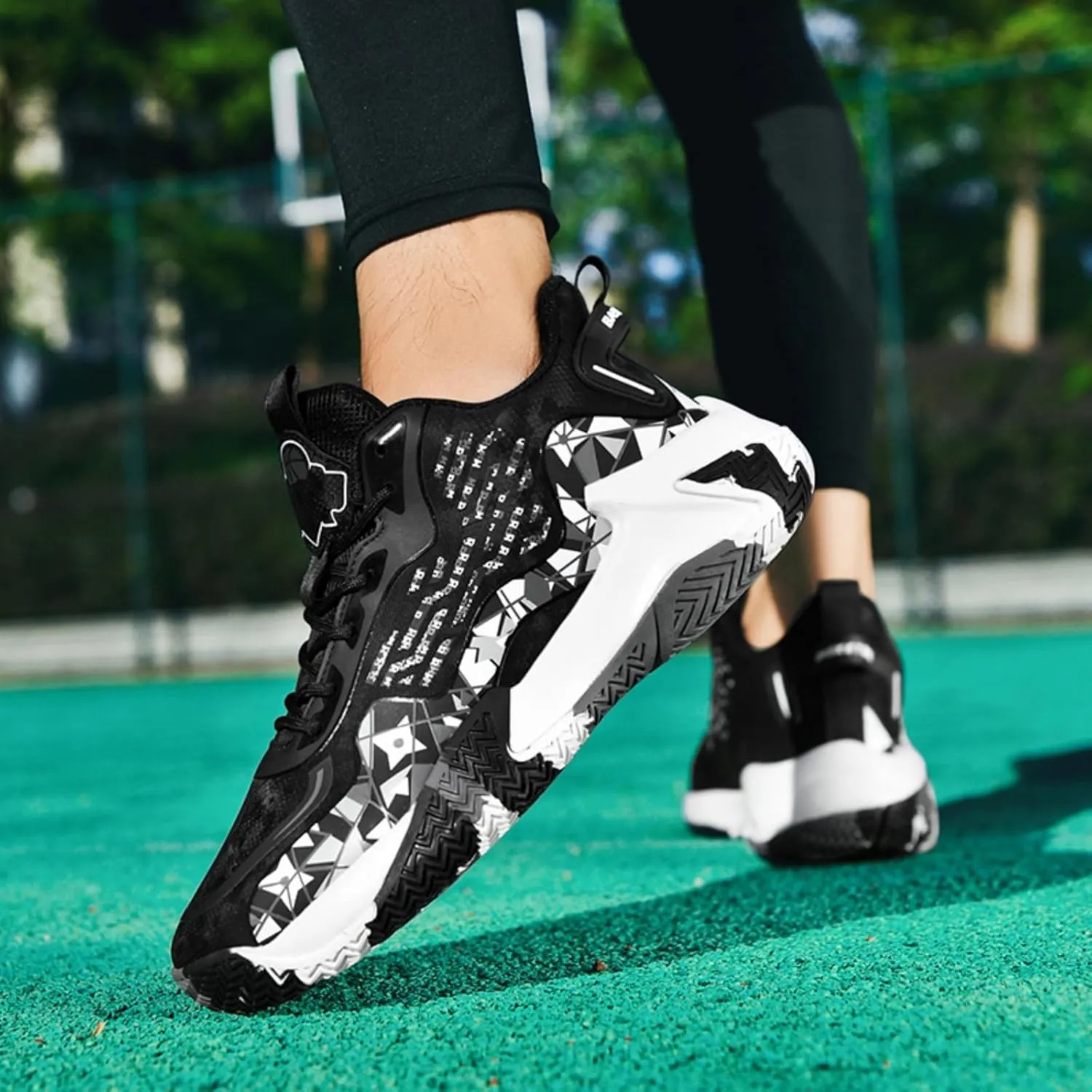 Mens Fashion High-Top Lace Up Leather Basketball Shoes Comfortable Non Slip Sneakers for Running Workout Training Athletic