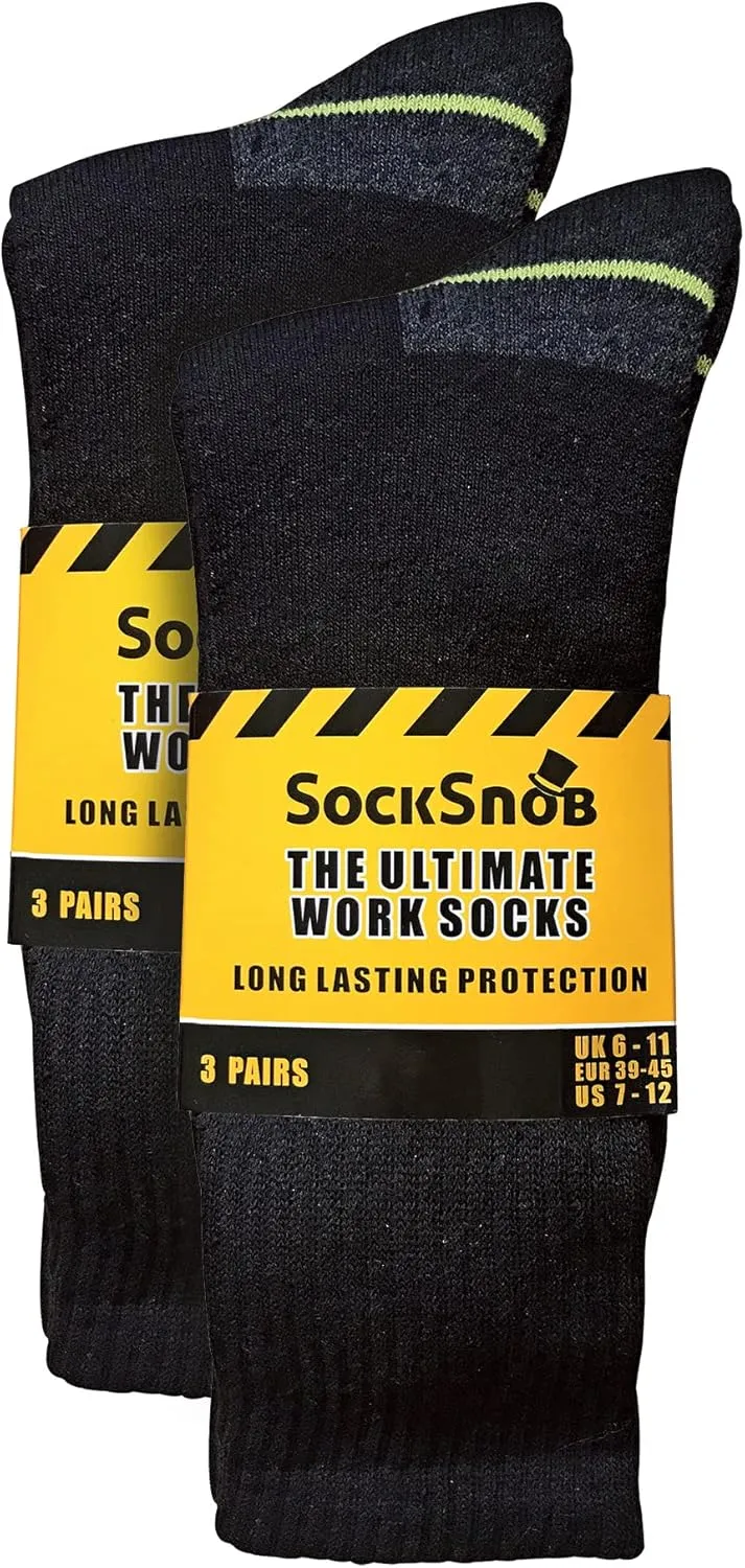 Mens Ultimate Cushioned Cotton Crew Work Socks for Steel Toe Boots 12-15 US