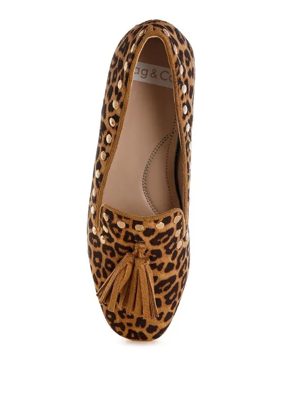 Niloha Studs & Tassels Leopard Loafers