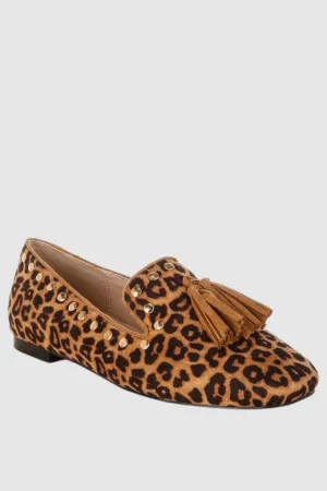 Niloha Studs & Tassels Leopard Loafers