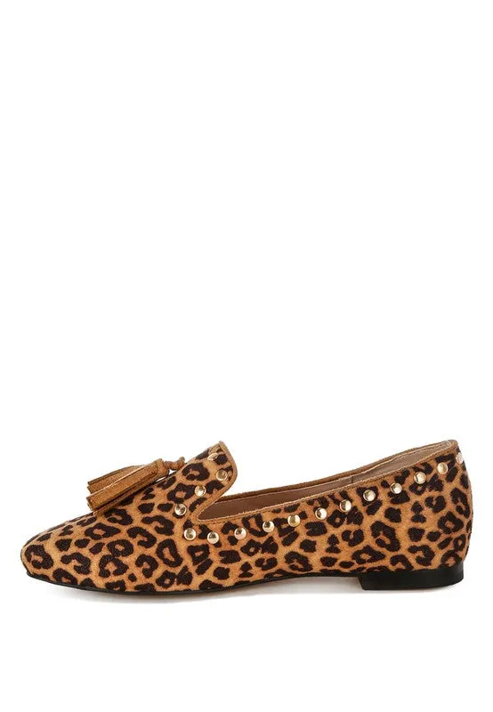 Niloha Studs & Tassels Leopard Loafers