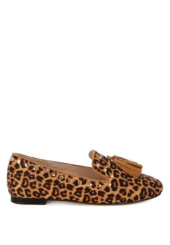 Niloha Studs & Tassels Leopard Loafers