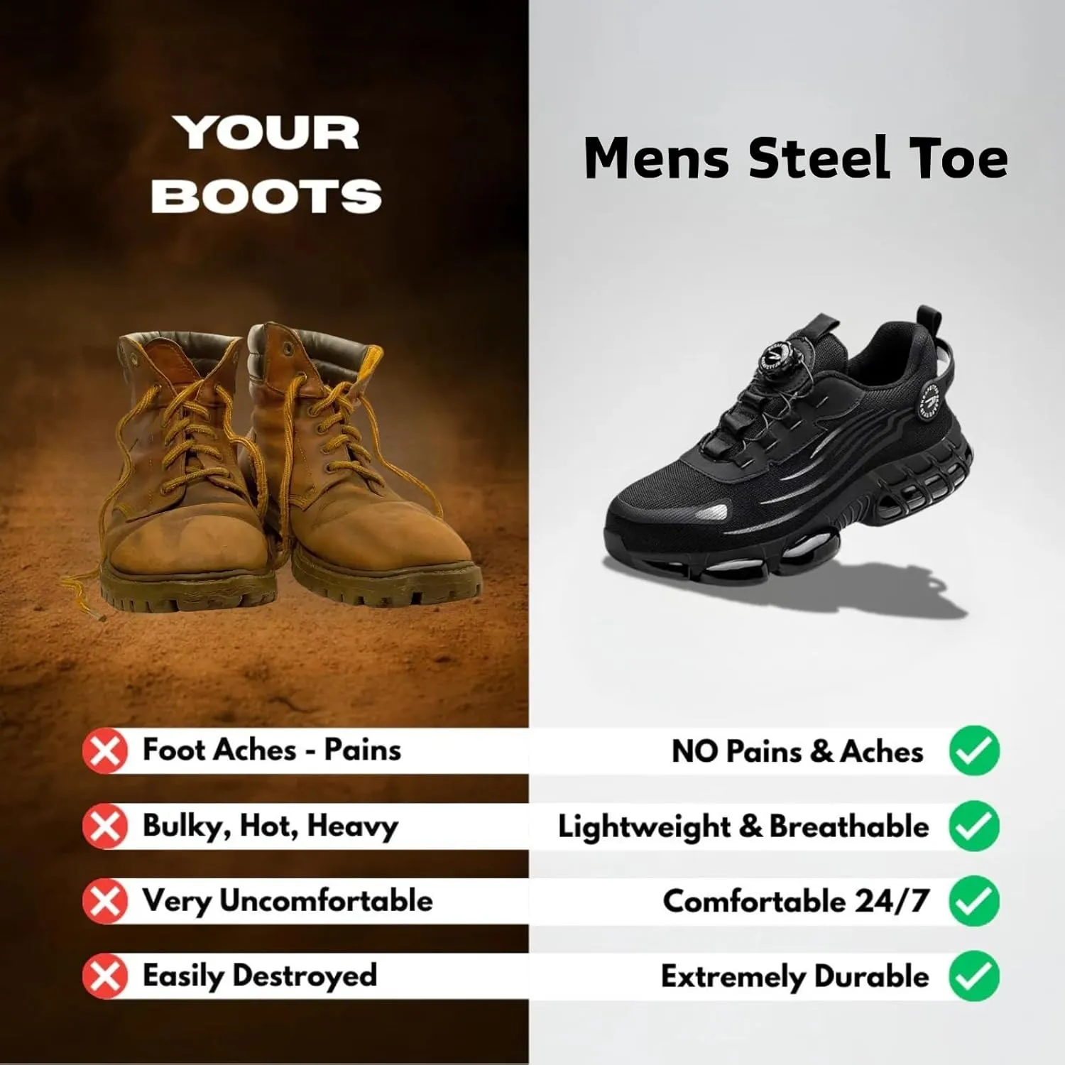 Noozier Safety Shoes, Noozier Safety Shoes Mens Steel Toe, SafeStep The Most Comfortable Steel Toe Shoe, Evontiras Steel Shoe 3 Inch Taller