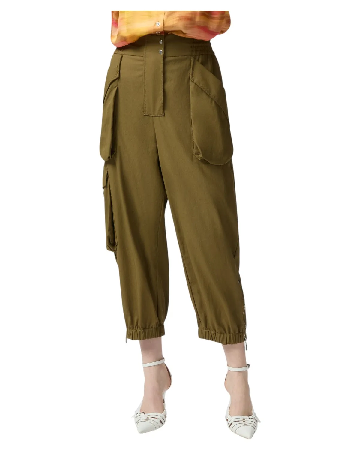 Pantaloni Cargo Donna in Cotone Leggero con Maxi Tasche e Zip alla Caviglia