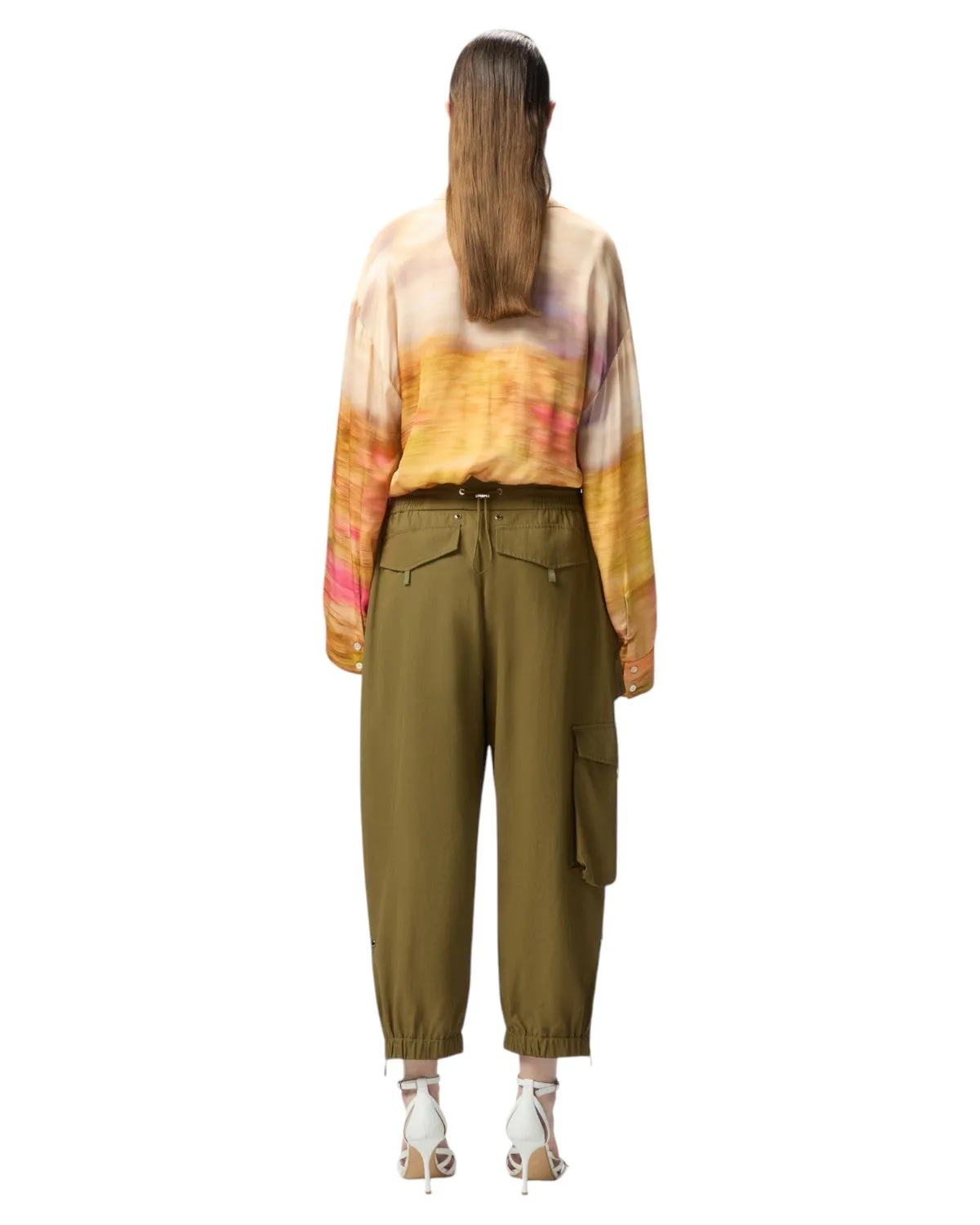 Pantaloni Cargo Donna in Cotone Leggero con Maxi Tasche e Zip alla Caviglia
