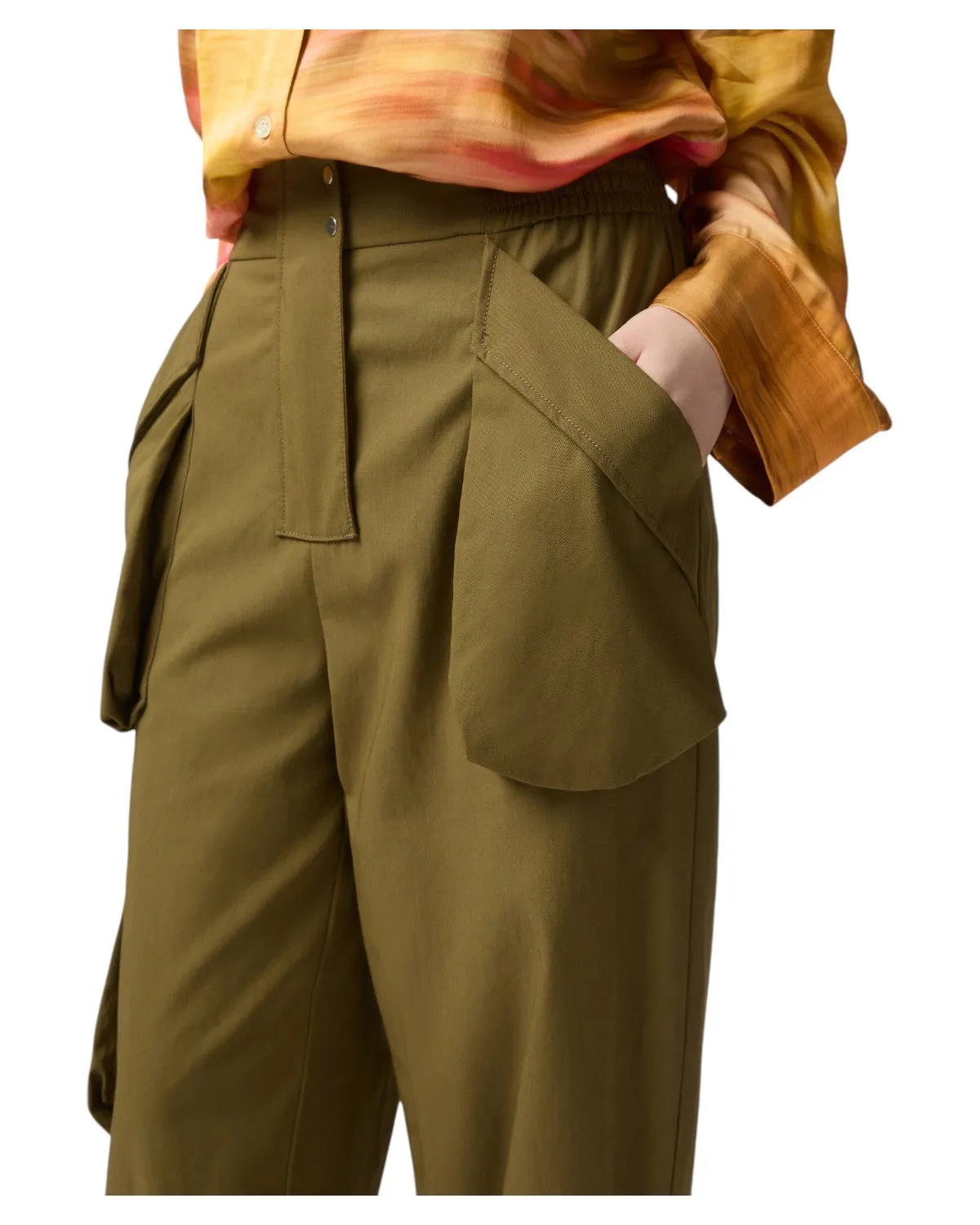 Pantaloni Cargo Donna in Cotone Leggero con Maxi Tasche e Zip alla Caviglia