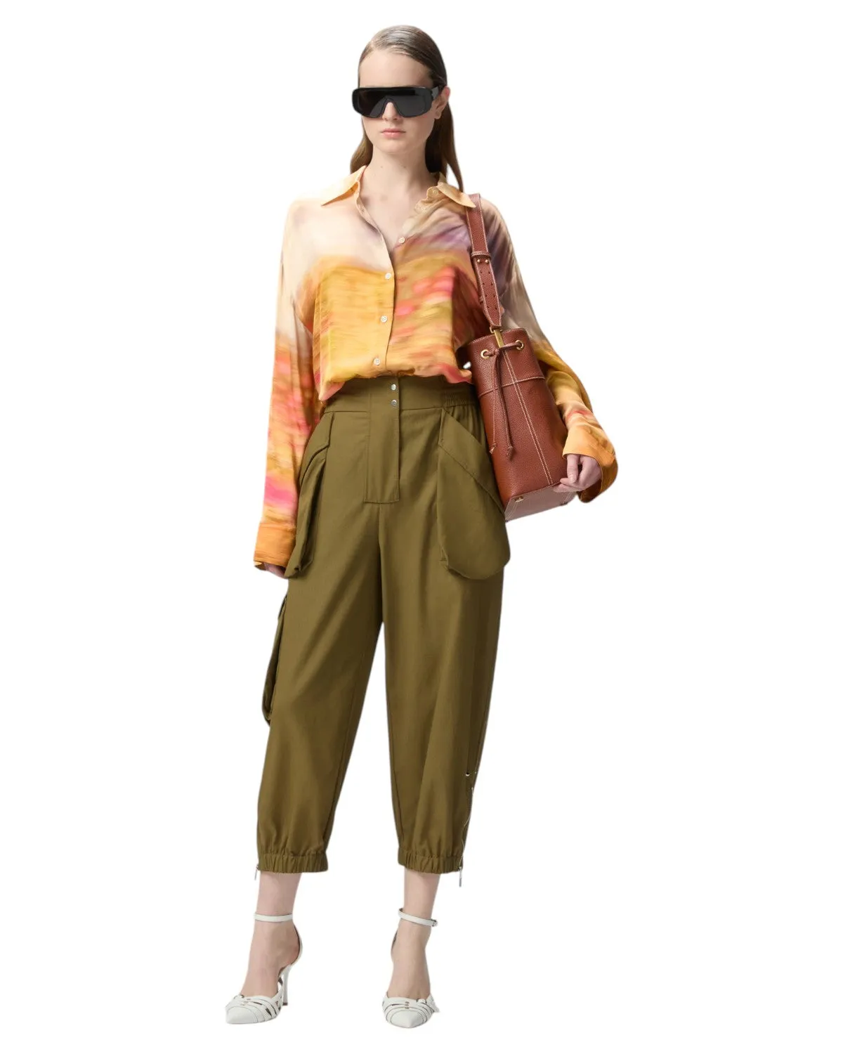 Pantaloni Cargo Donna in Cotone Leggero con Maxi Tasche e Zip alla Caviglia