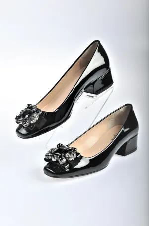 Patent Leather Shoe With Jewel Medallion