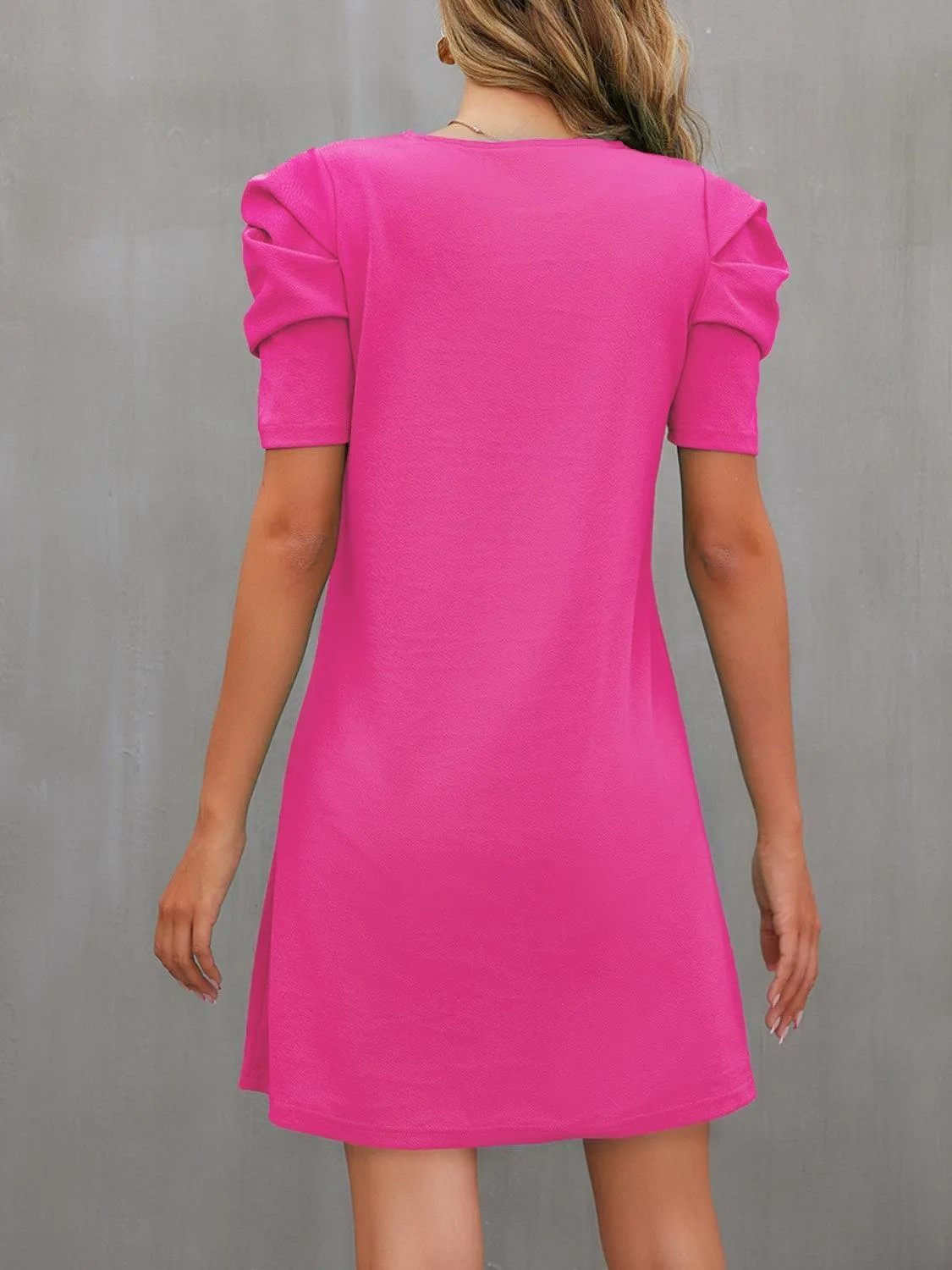 Sassy Crew Neck Puff Sleeve Shift Dress